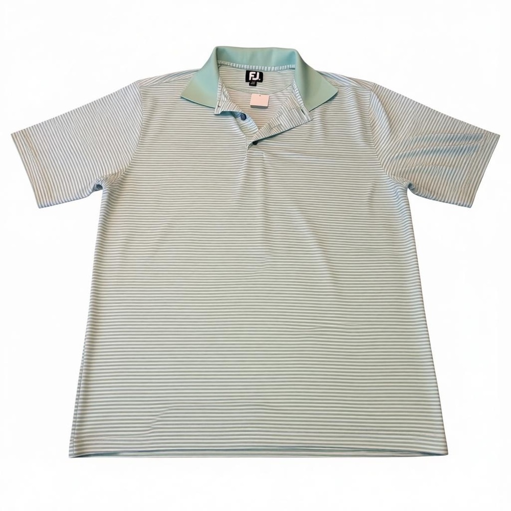 FootJoy Men's Polo Shirt - Light Green and White Stripes